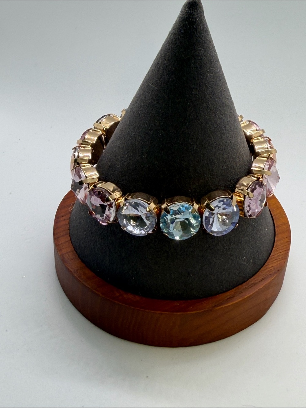 Gold-Tone Pastel Crystal Stretch Bracelet - Pink, Blue, Lavender